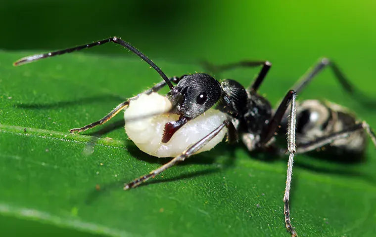 Black Ant With A Larvae