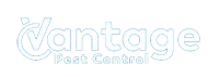 White logo of Vantage Pest Control against a dark background